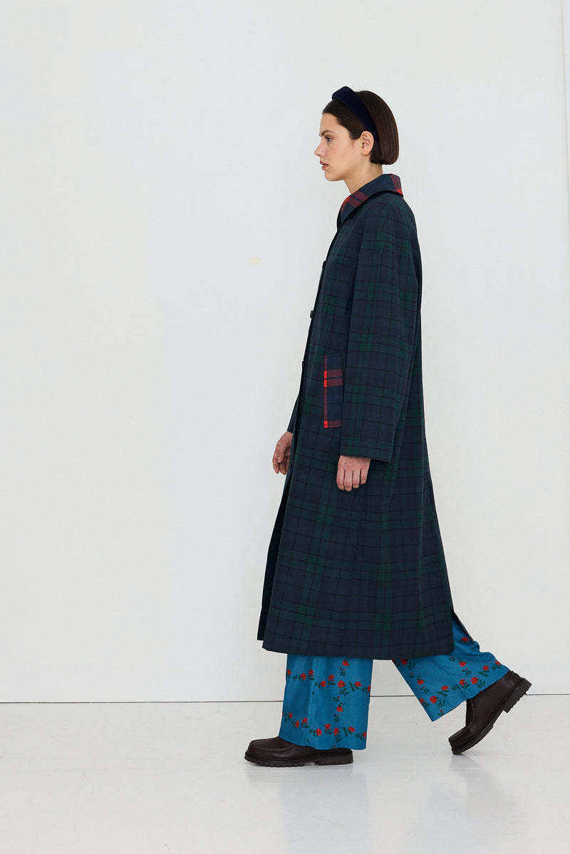 Check Long Trench Coat