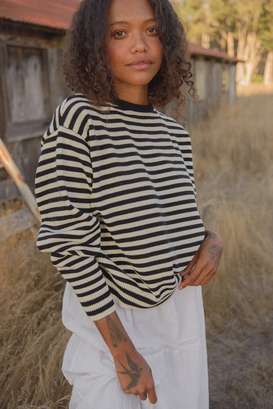 The "I can't believe it's not vintage" Crewneck in Black Stripe