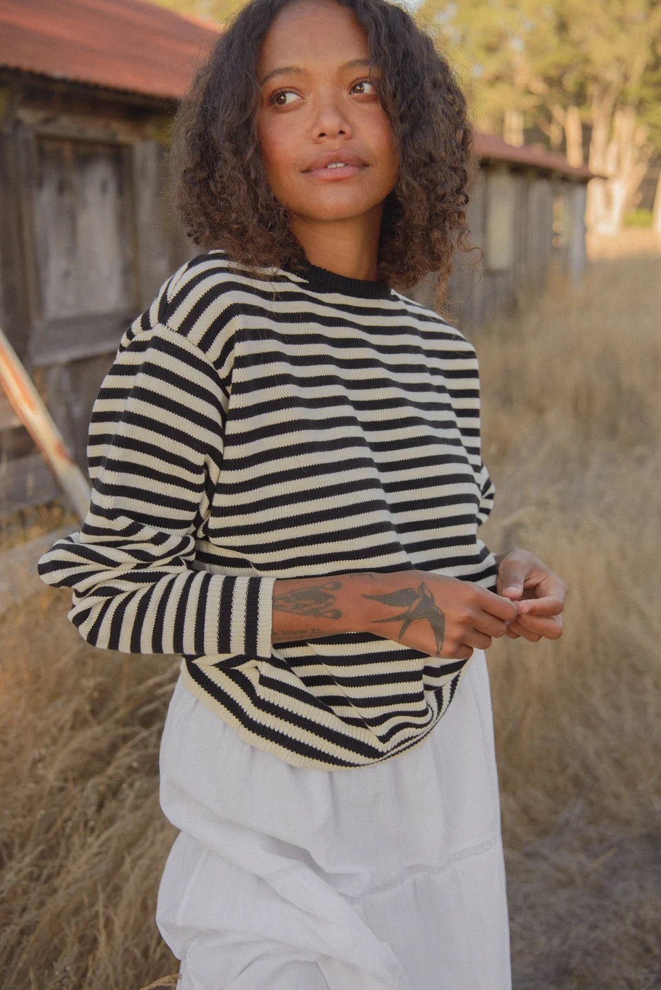 The "I can't believe it's not vintage" Crewneck in Black Stripe