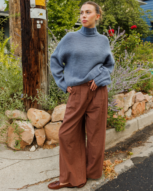 Model wearing the Sønderhaus Inez Sweater in Calm Sea