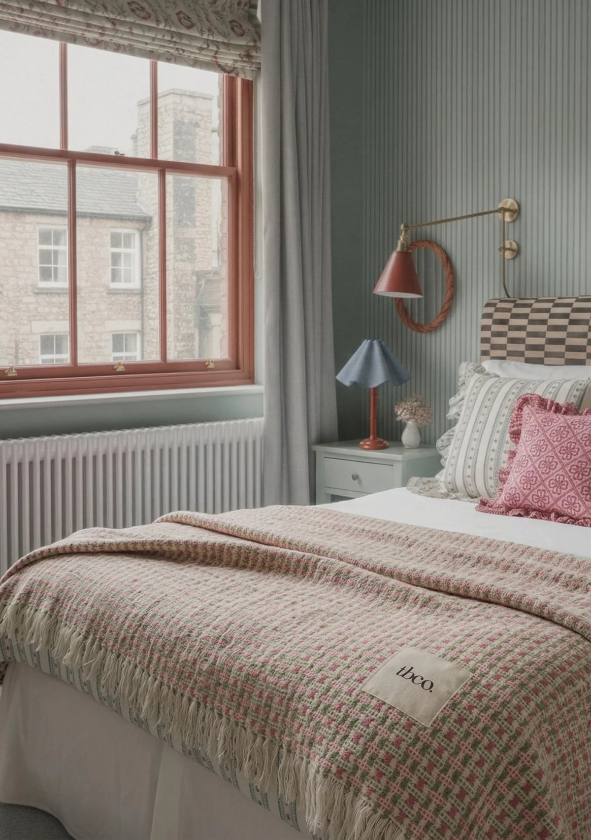 Cotton Throw in Green Argyle