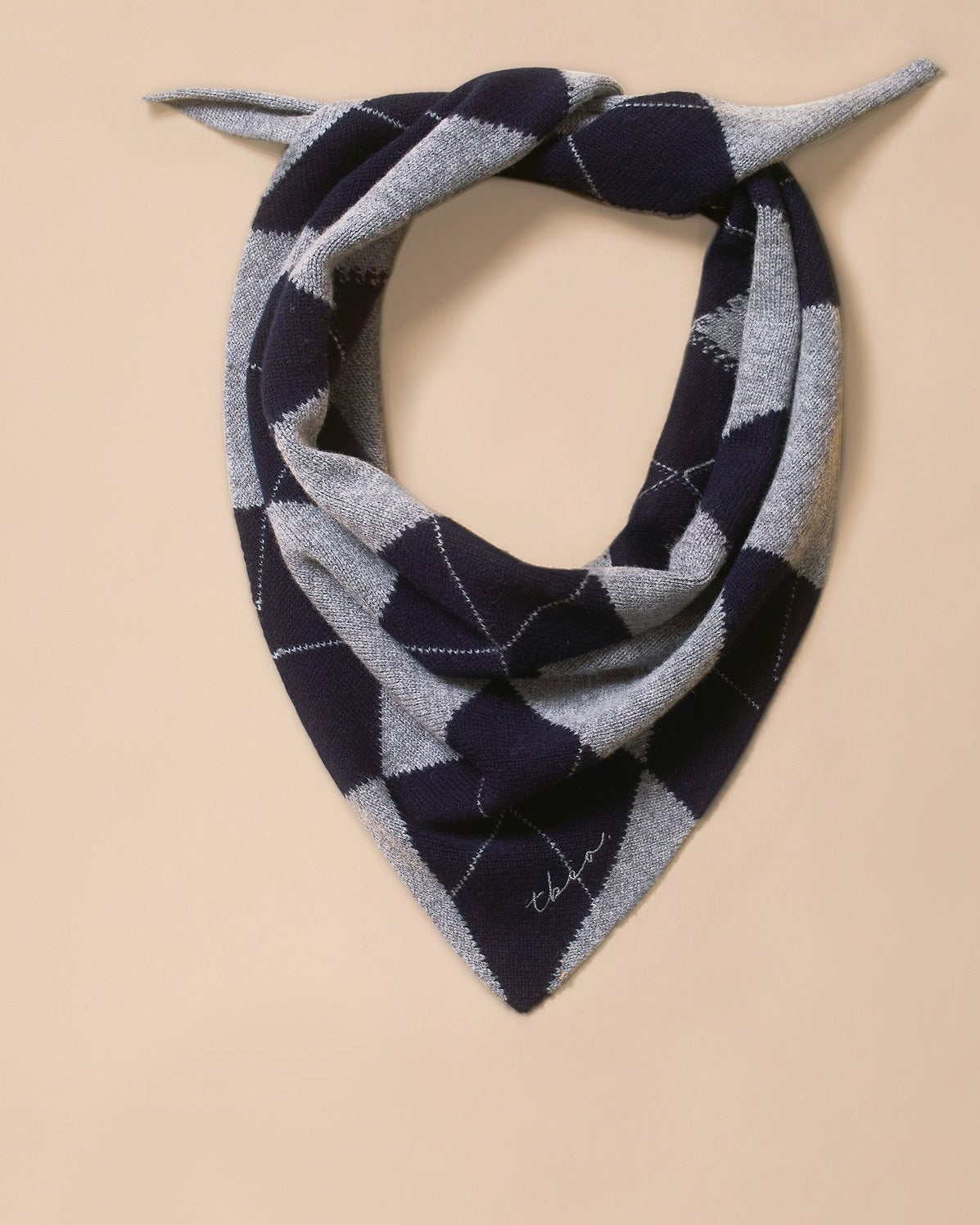 Merino Wool Triangle Scarf in Navy Argyle - product photo