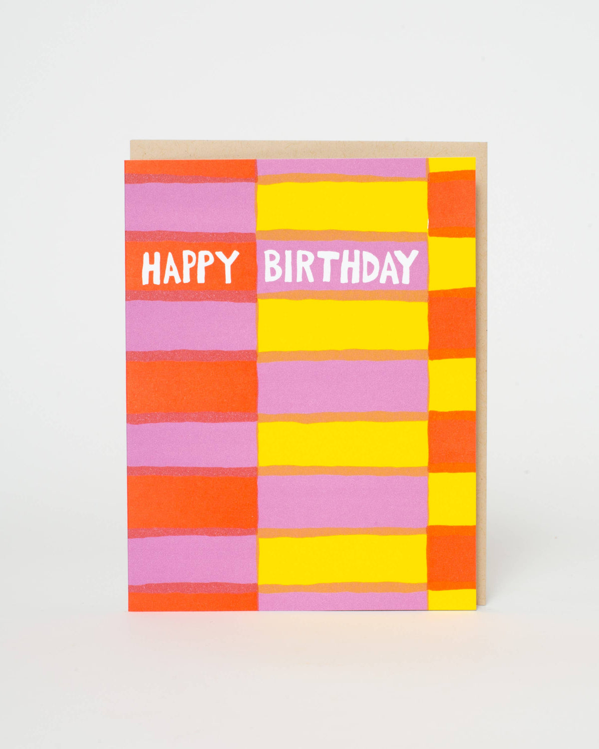Colorful checkered birthday card with 'Happy Birthday' text on a white background