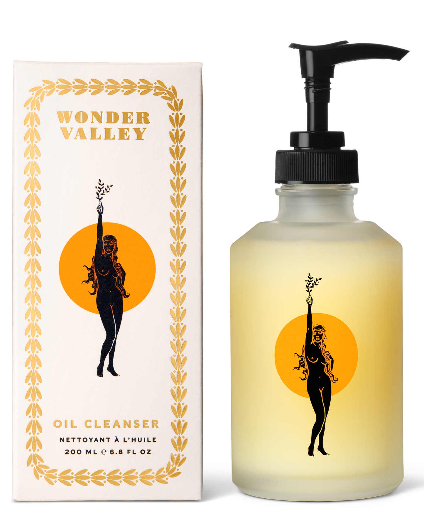 Oil cleanser bottle and packaging with 'Wonder Valley' branding on a white background