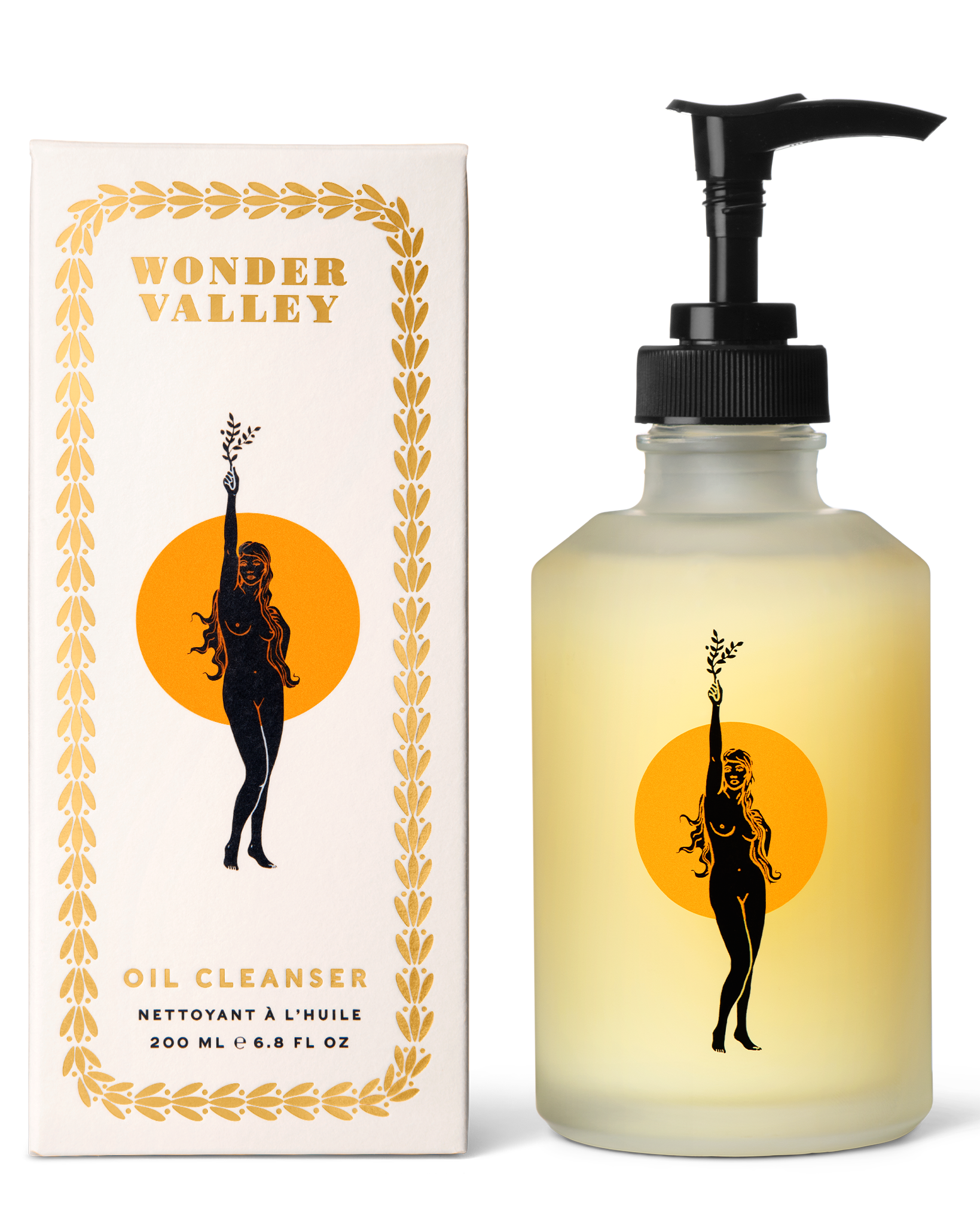 Oil cleanser bottle and packaging with 'Wonder Valley' branding on a white background