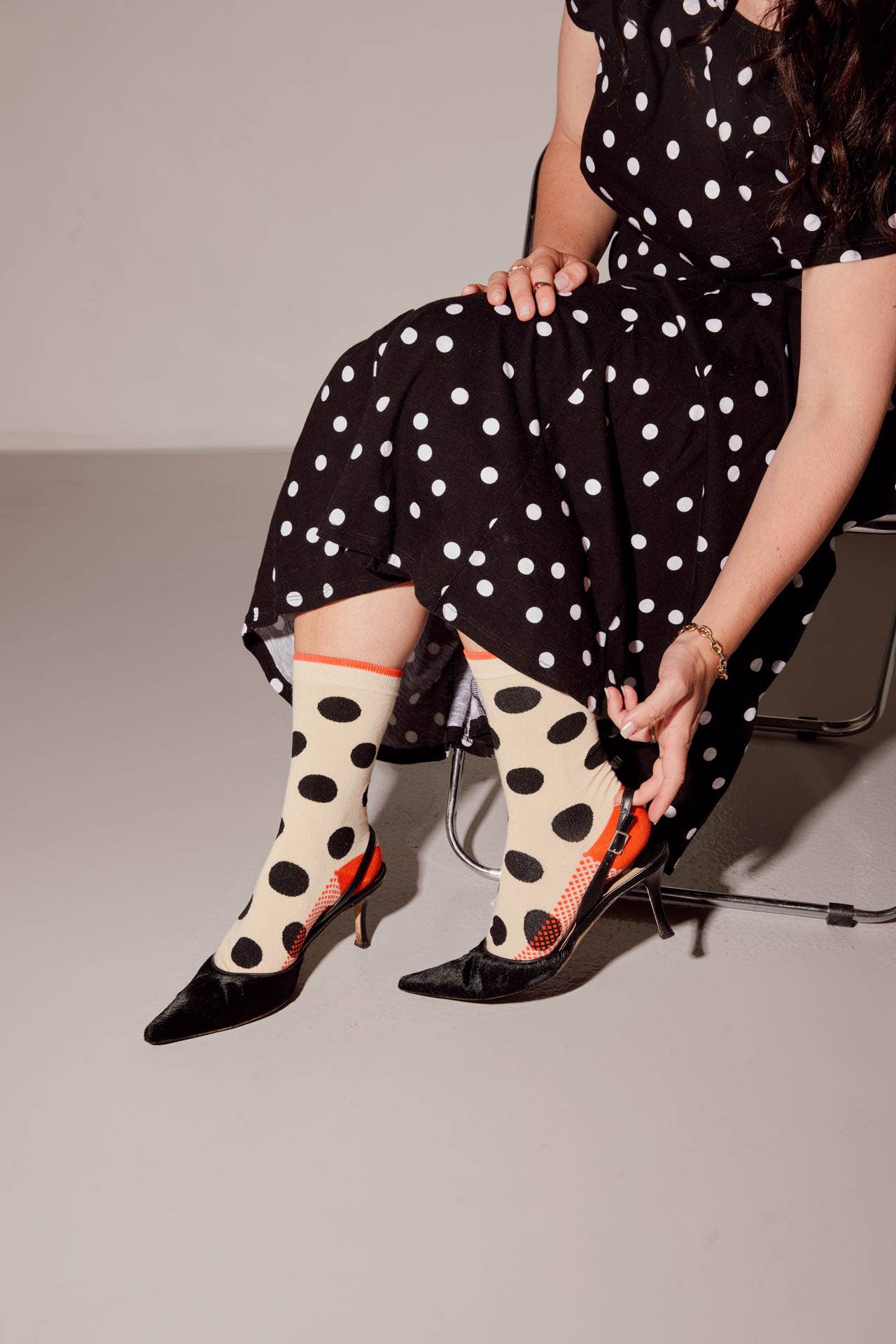 Panhandle Classic Dot Crew Socks in Cream