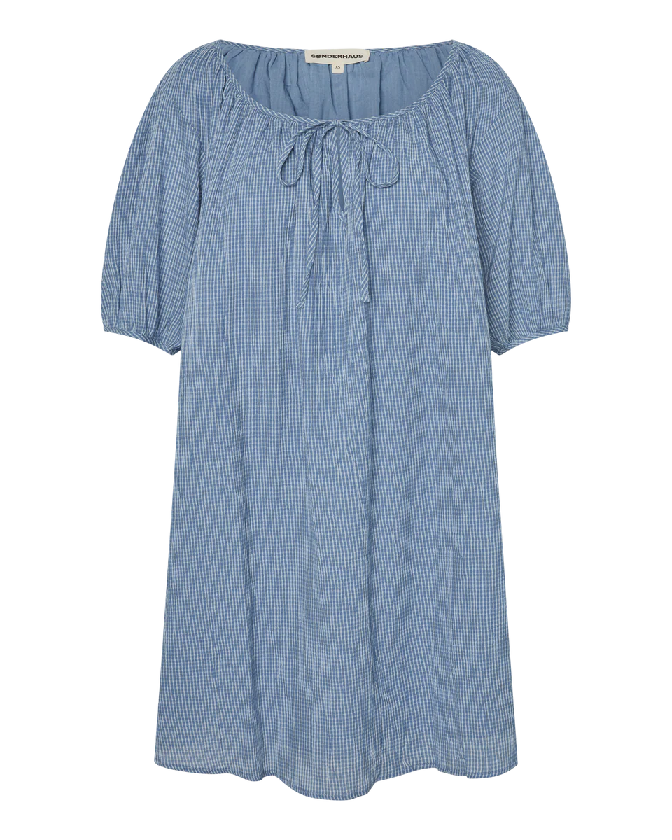 Lawn Dress in Blue Plaid