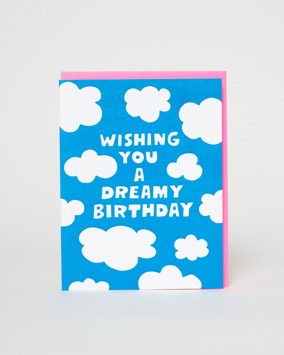 Greeting card with cloud design and text on a blue background