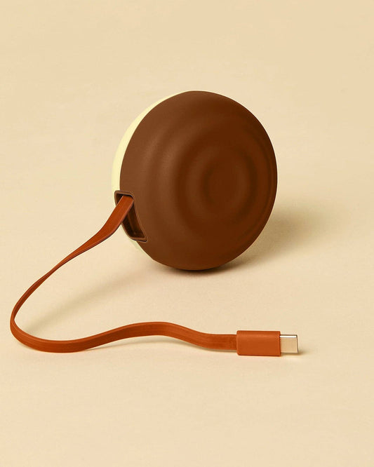 Brown retractable cable on a beige background