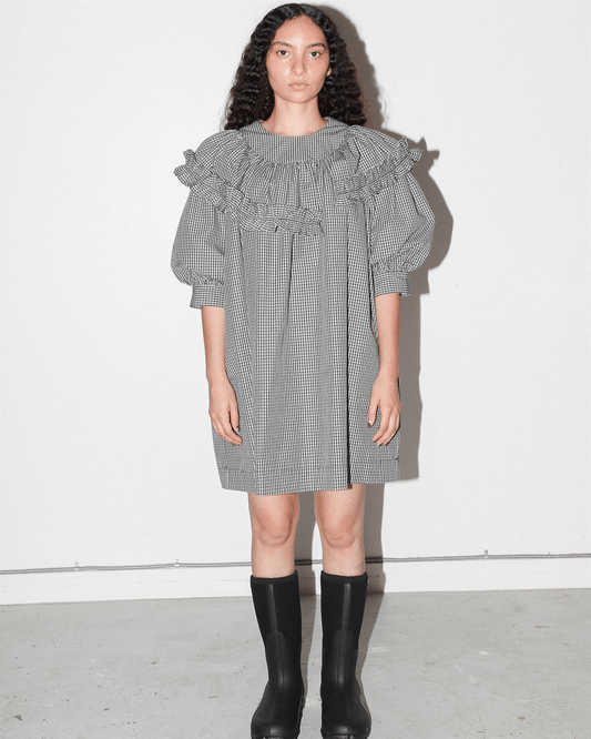 Plaid Mini Carve Dress in Black Plaid