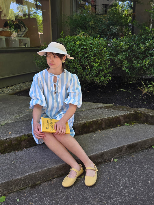 Wide Stripes Puff Sleeves Dress