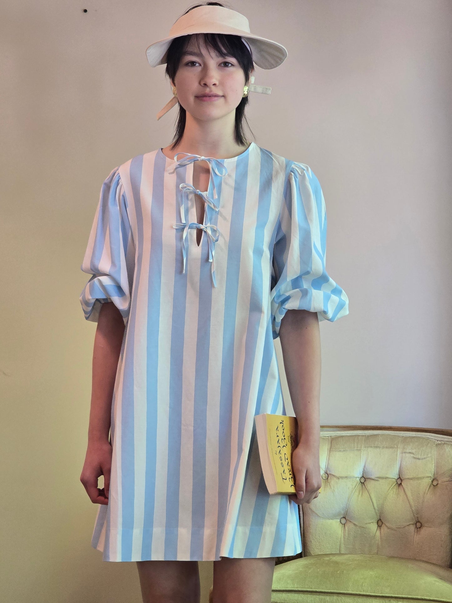 Wide Stripes Puff Sleeves Dress