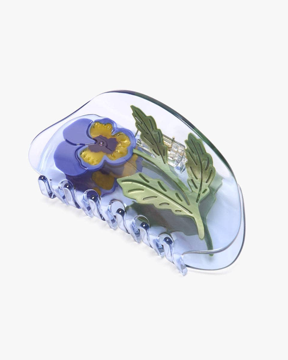 Clear plastic case with floral design on a white background