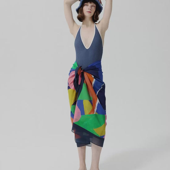 Cut-Out Seersucker Swimsuit