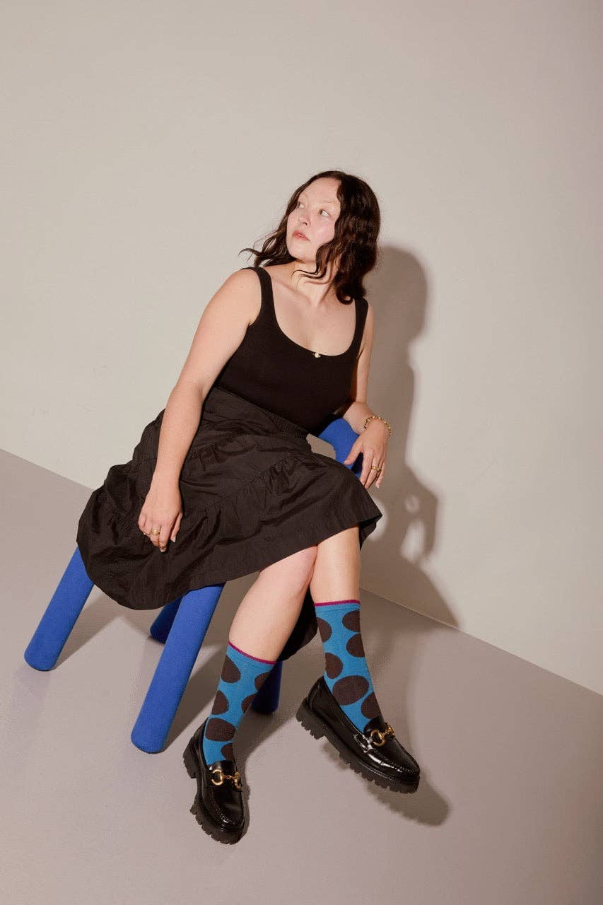 Sutro Bold Dot Crew Socks in Pacific