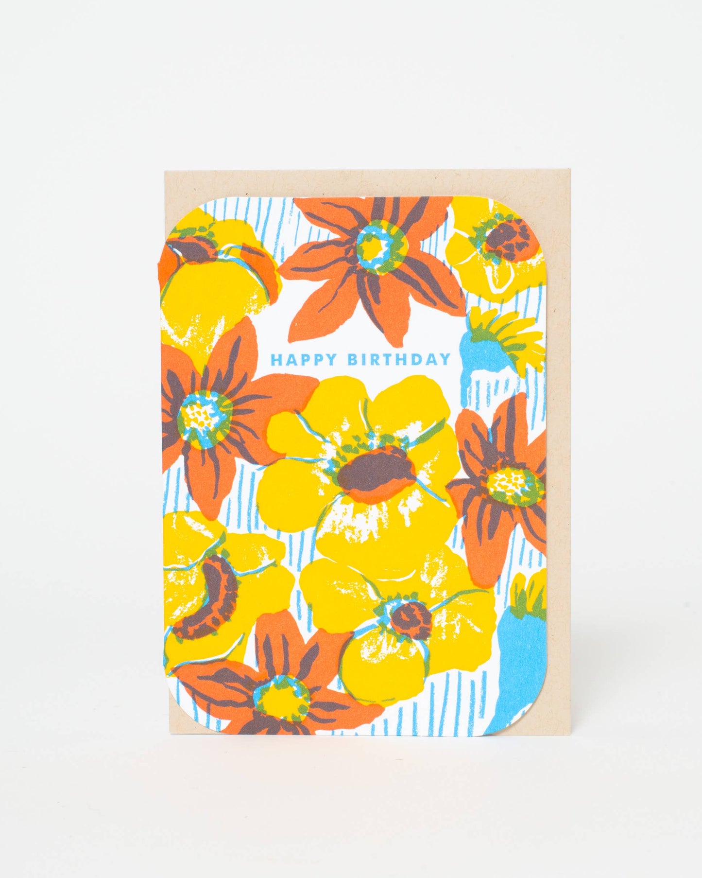 Floral birthday card with colorful flowers on a white background