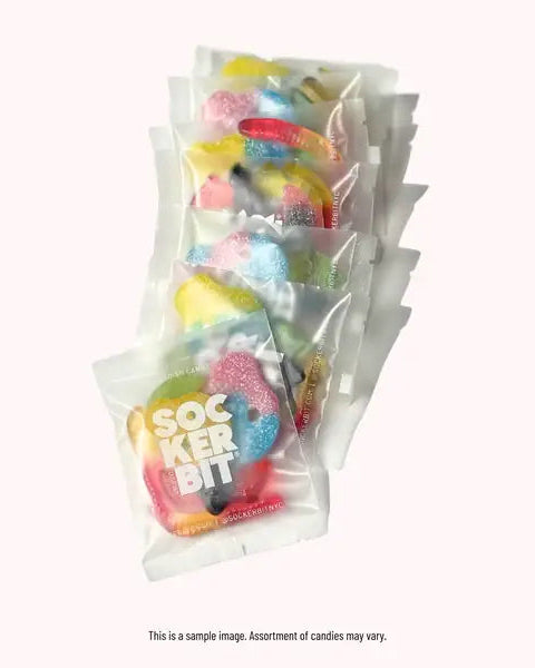 Packaged candy with colorful design on a white background