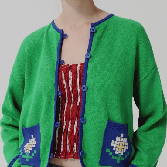 Pixel Daisy Fine Cotton Cardigan