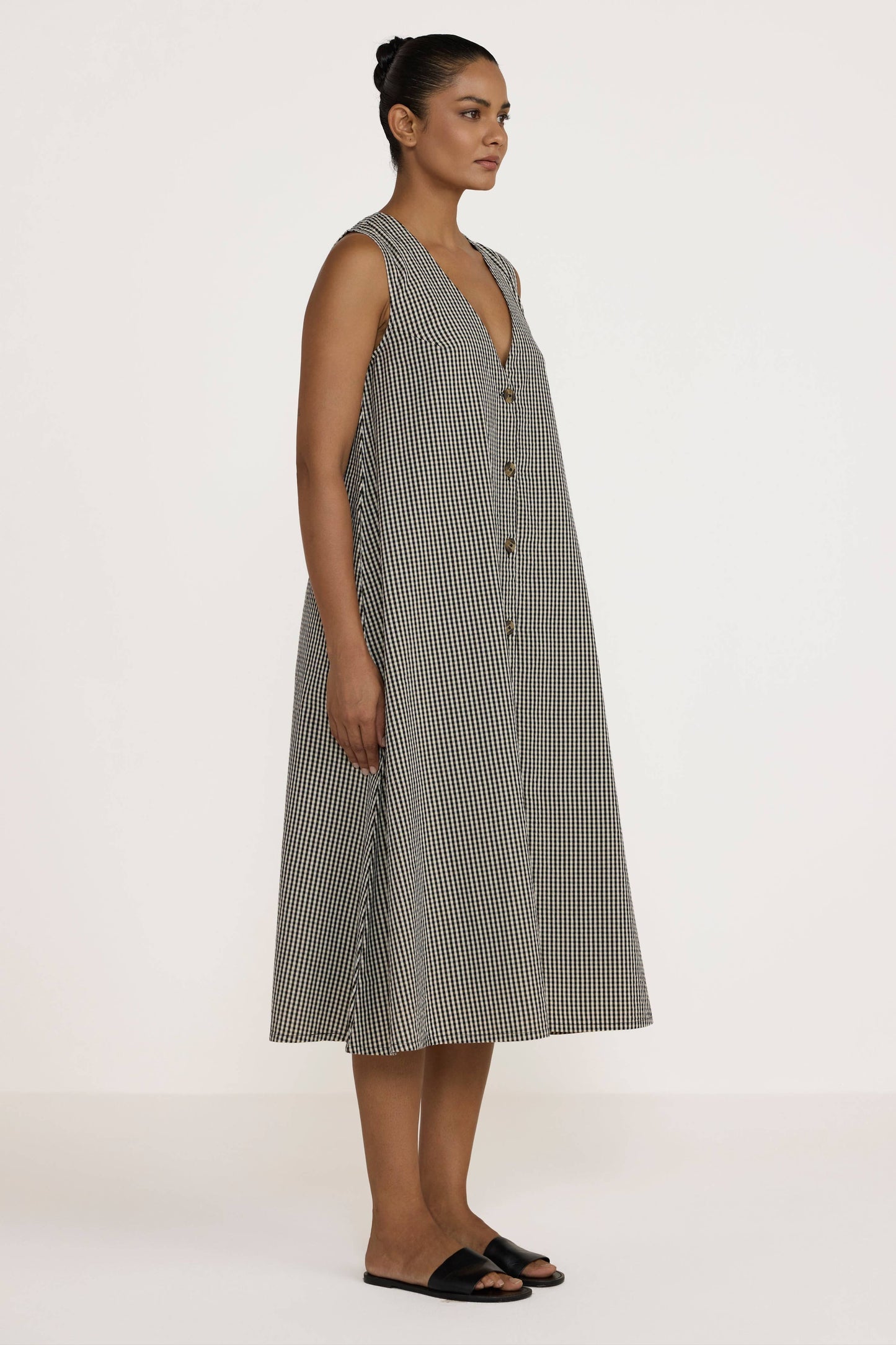 V Neck Midi Dress - Gingham