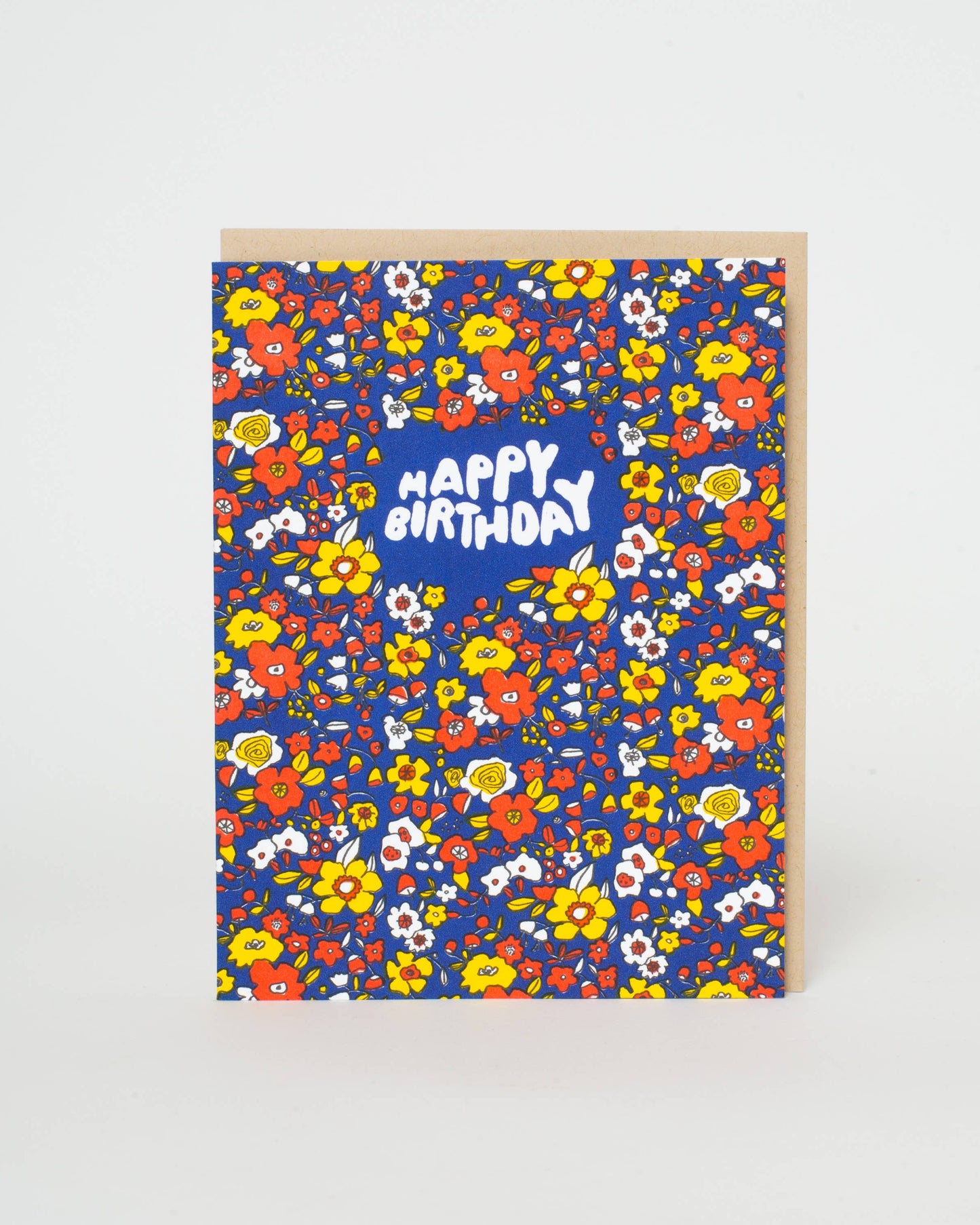 Greeting card with floral pattern and 'Happy Birthday' text on a white background