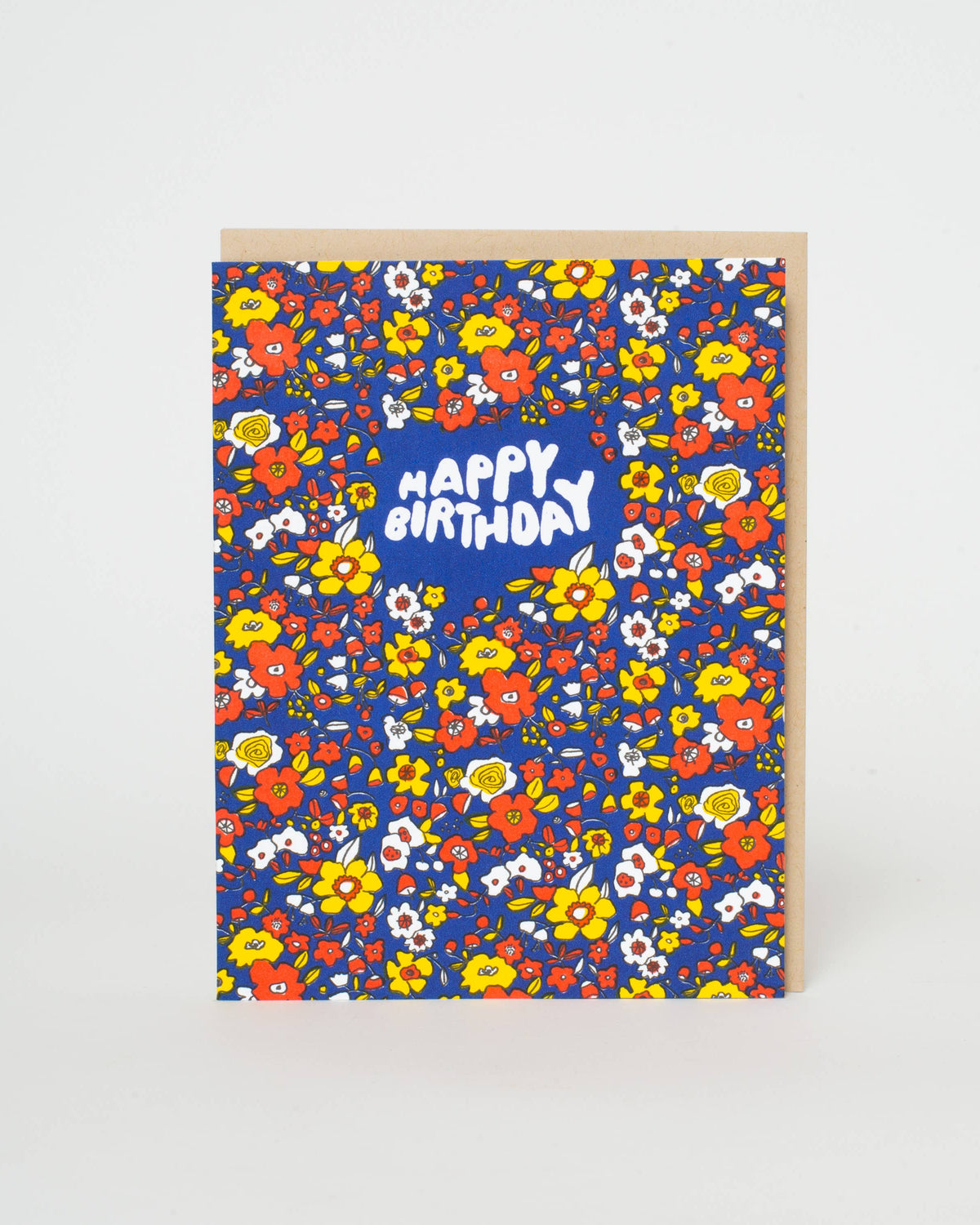 Greeting card with floral pattern and 'Happy Birthday' text on a white background