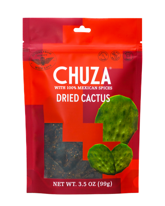 Red package of Chuza dried cactus with images of cactus on a white background
