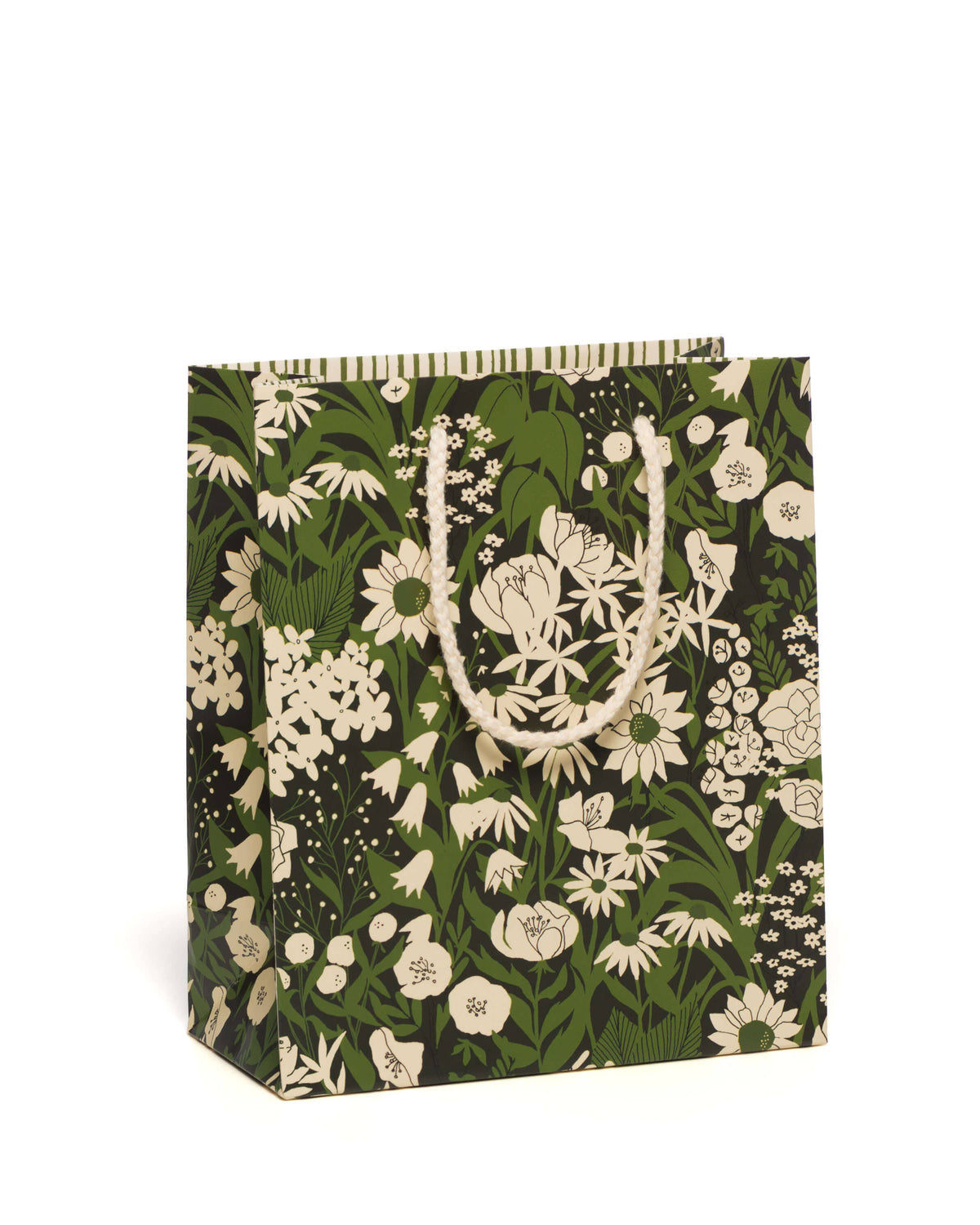 Floral patterned paper bag on a white background