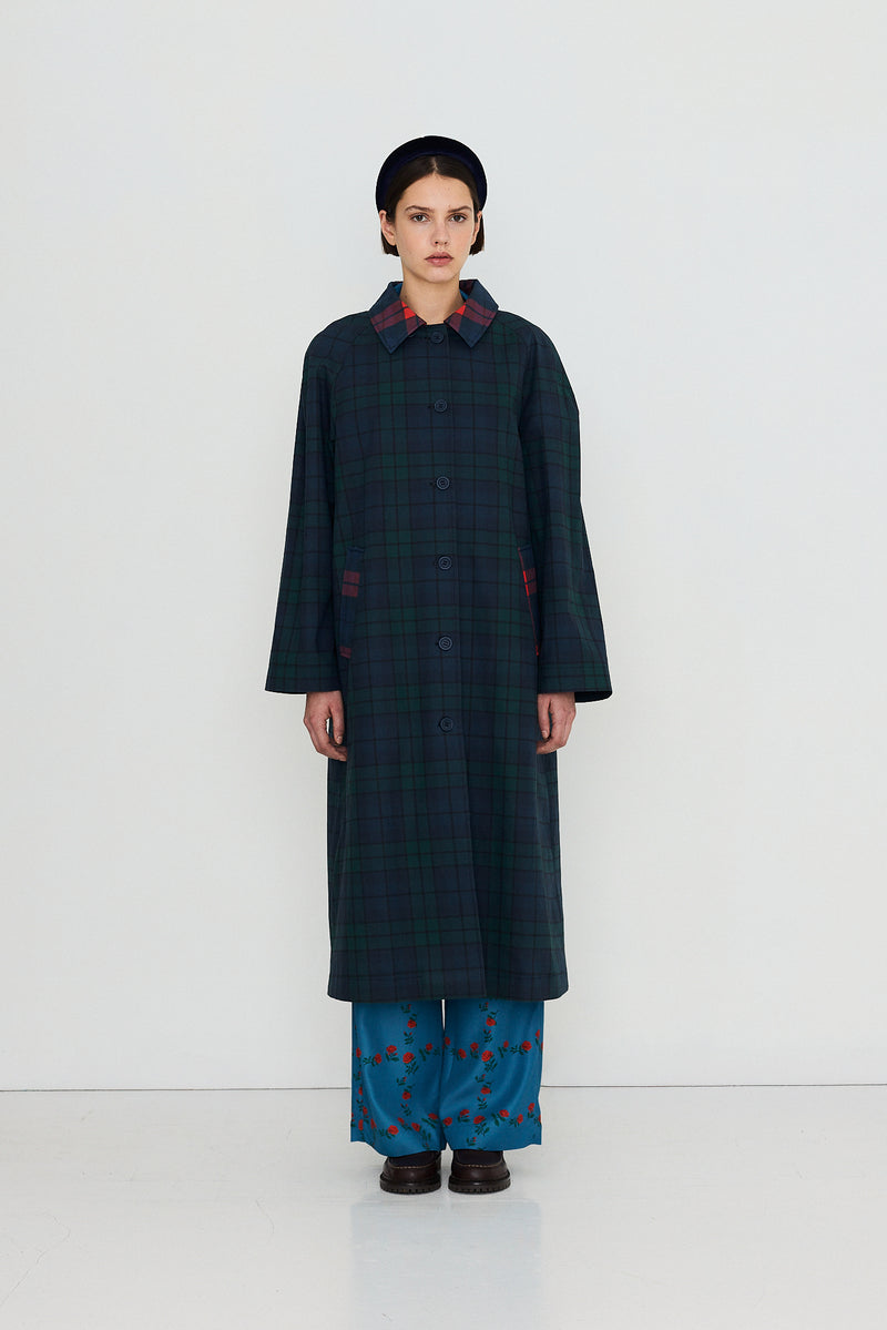 Check Long Trench Coat
