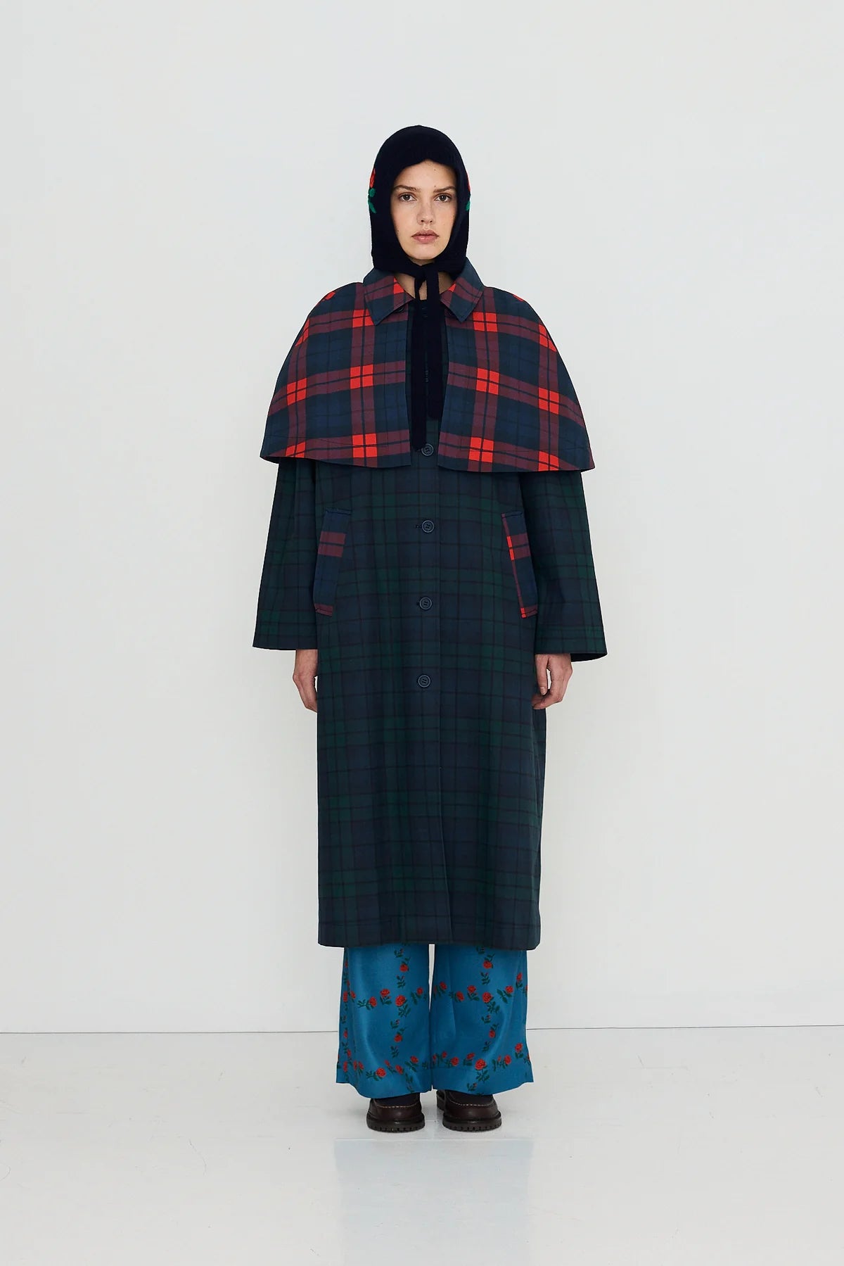 Check Long Trench Coat