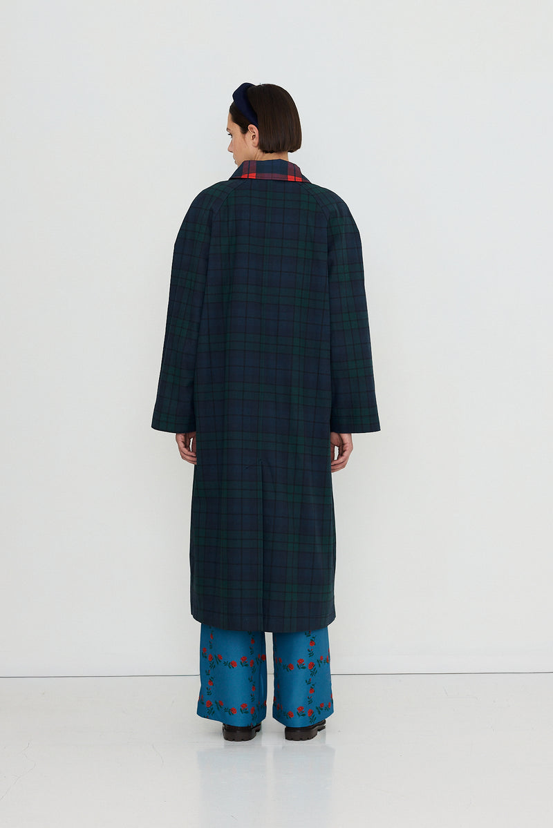 Check Long Trench Coat