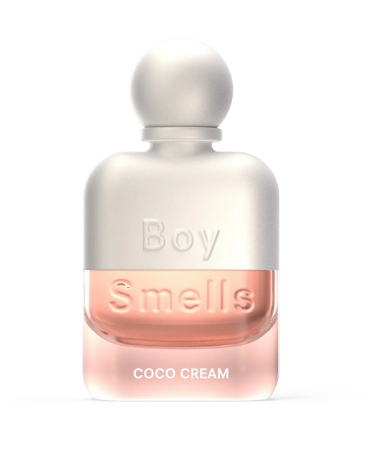 Perfume bottle labeled 'Boy Smells Coco Cream' on a white background