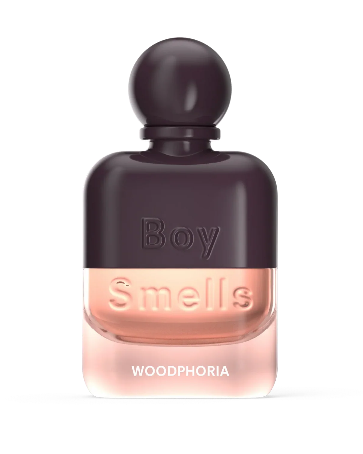 Perfume bottle labeled 'Boy Smells Woodphoria' on a white background