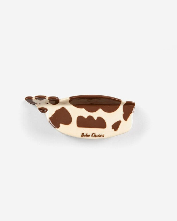 Bobo Choses Farm Adventure Claw Clip, cow-shaped in cream and brown acetate