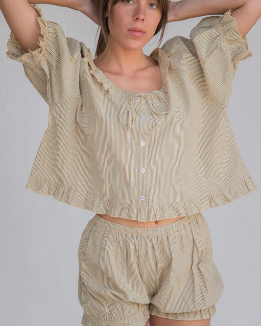 Romeo Sleep Set in Green Stripe