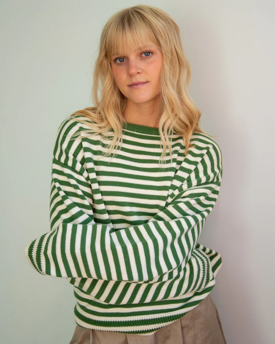 The "I can't believe it's not vintage" Crewneck in Green Stripe