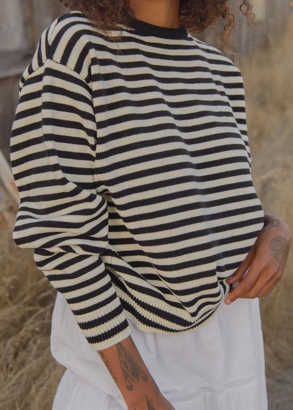 The "I can't believe it's not vintage" Crewneck in Black Stripe