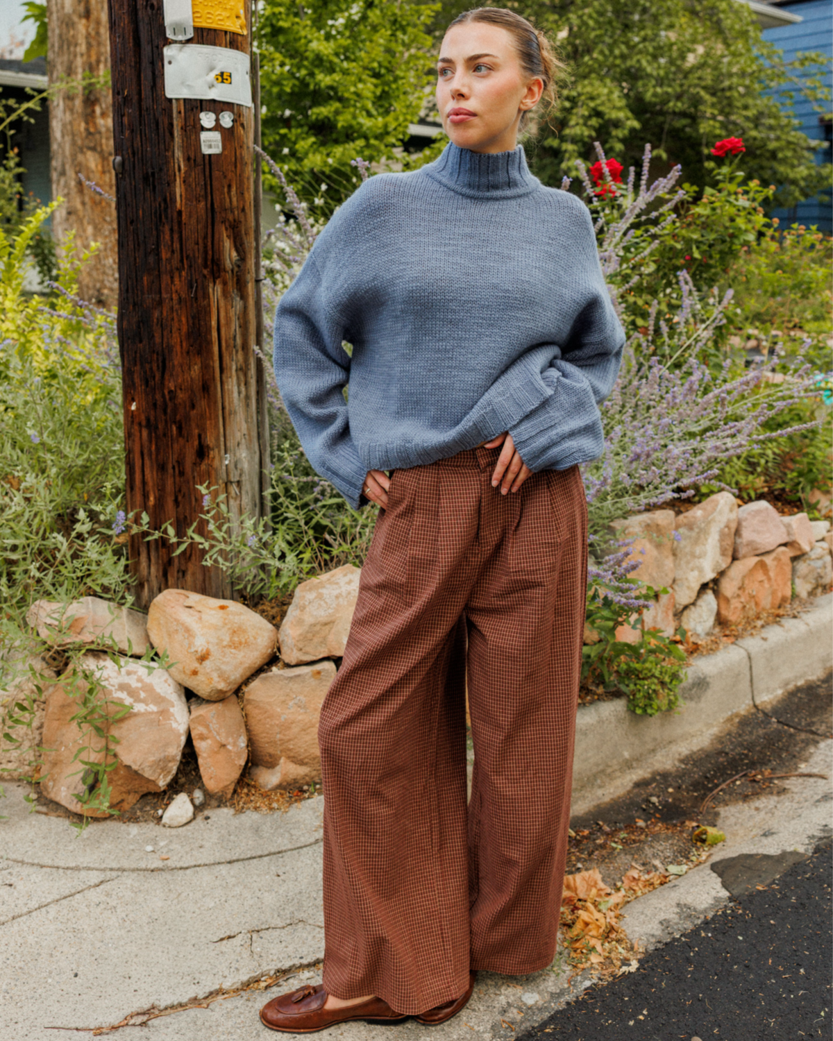 Model wearing the Sønderhaus Inez Sweater in Calm Sea