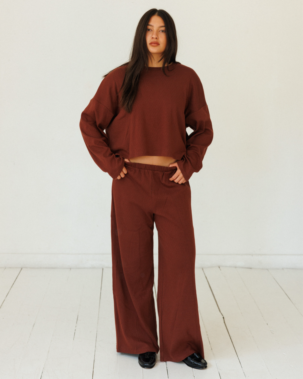 Pointelle Top in Oxblood - front