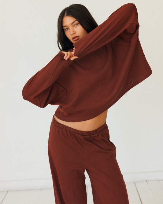 Pointelle Top in Oxblood - detail