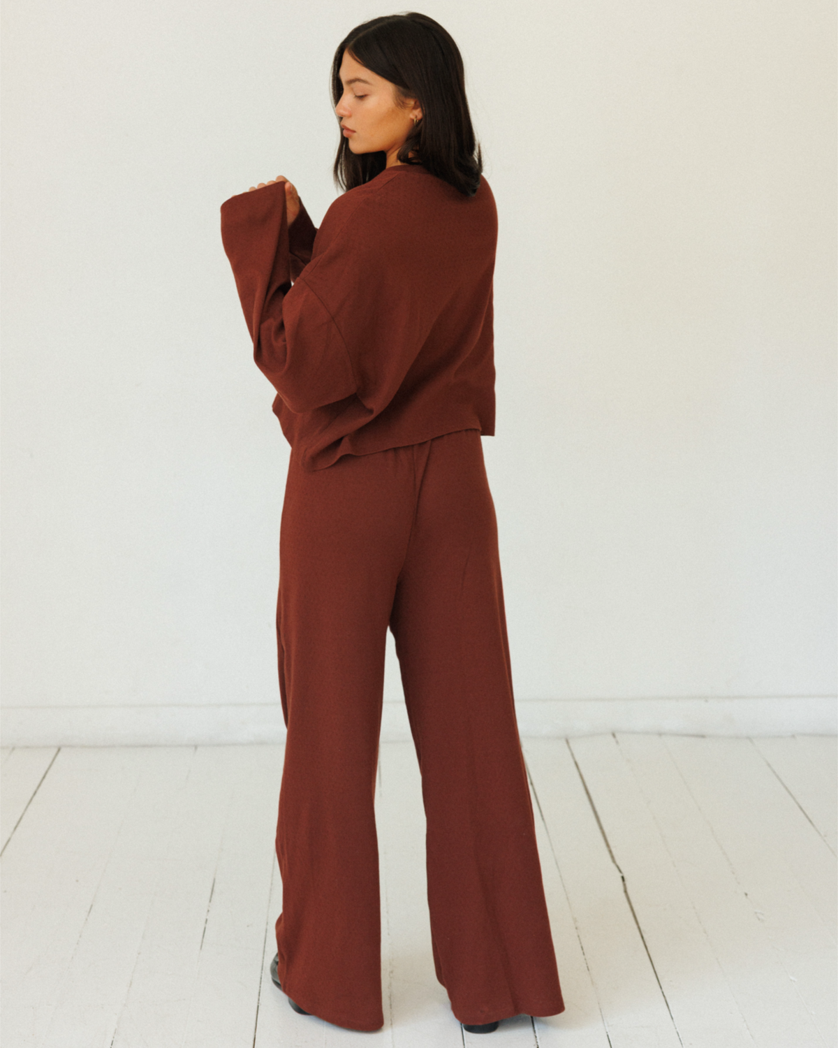 Pointelle Top in Oxblood - styled