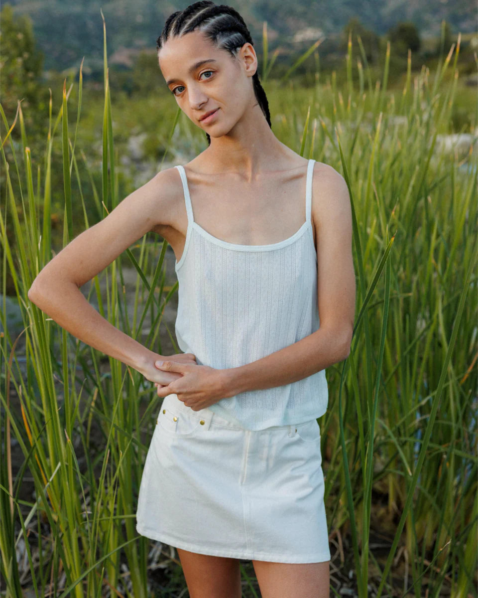 Perfect Pointelle Tank in Barely Blue