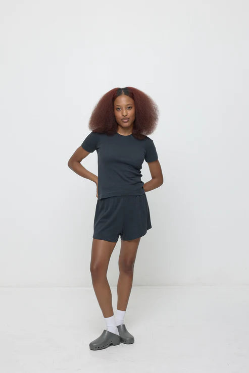 Rib Shorts in Slate