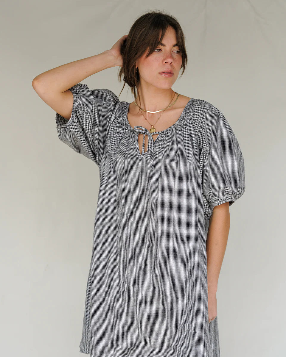Lawn Dress in Black and White Check