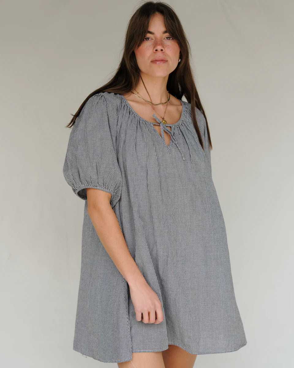 Lawn Dress in Black and White Check