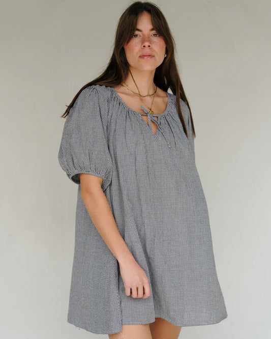 Lawn Dress in Black and White Check