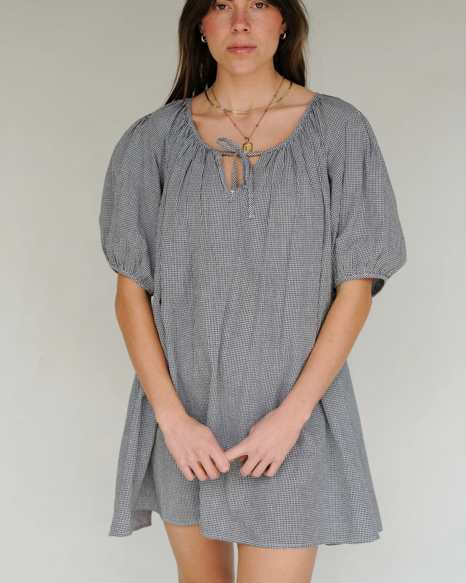 Lawn Dress in Black and White Check