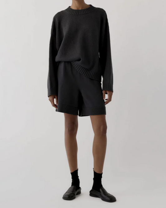 Rae Knitted Cotton Shorts in Washed Black