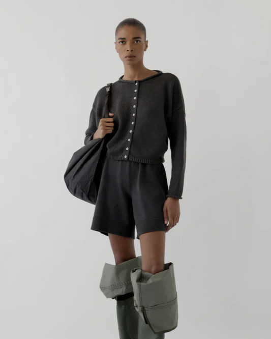 Peri Shrunken Cotton Cardigan in Washed Black