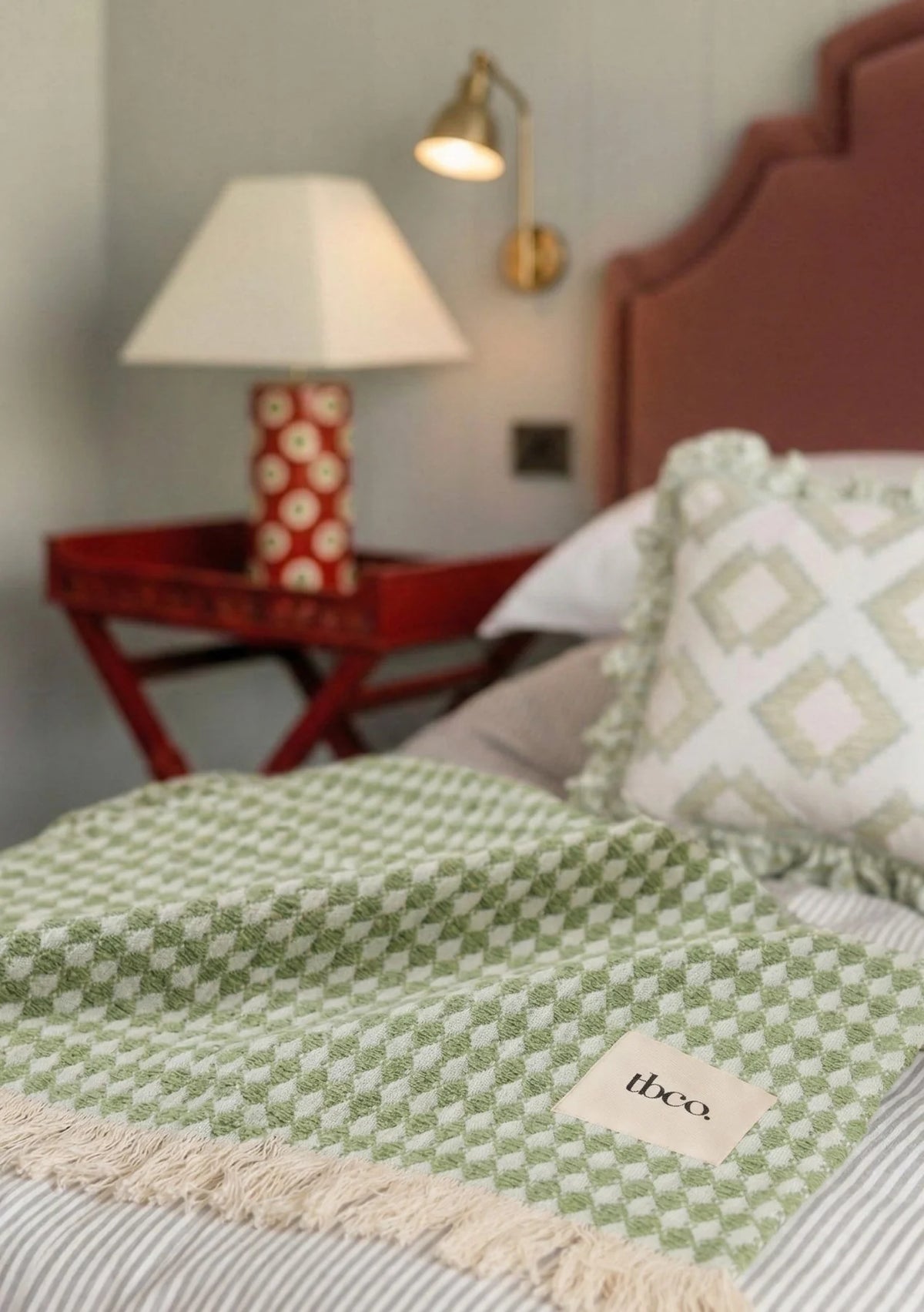 Cotton Throw in Green Argyle