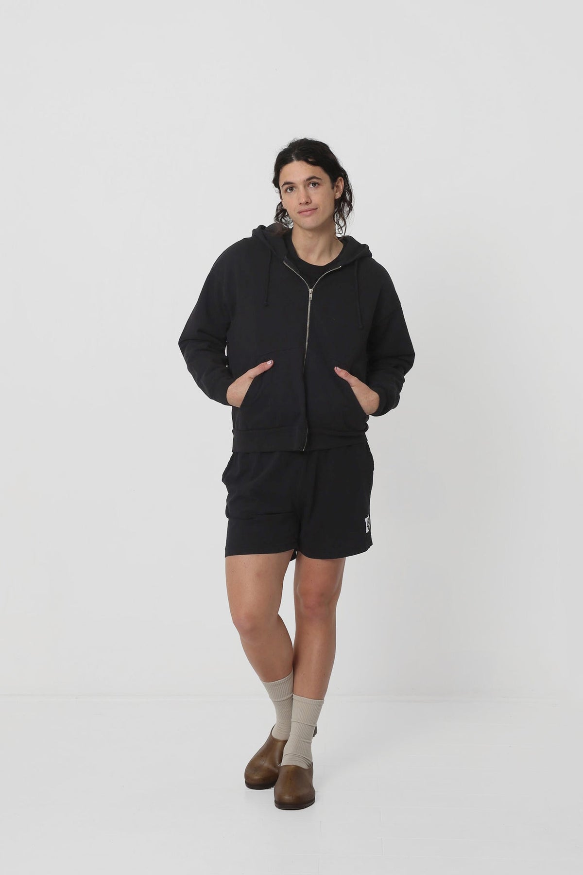 Everybody World Trash Zip Up Hoodie in Black, worn